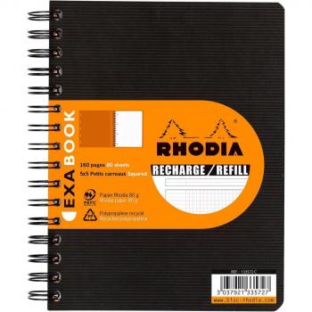 Recambio Exabook A5+ - Rhodia 133572C - Cuadrado (5x5mm) con margen y marco en la parte superior - Negro