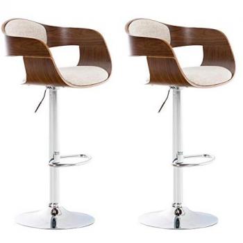 Set de 2 Taburetes Altos Kingston con Tapizado en Tela Nogal/Crema, Estructura Regulable y Asiento Giratorio