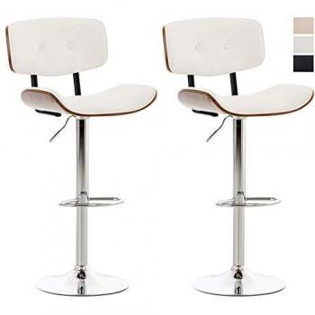 Set de 2 taburetes de bar Sarnia en madera y simil cuero, regulables en altura, color nogal/blanco