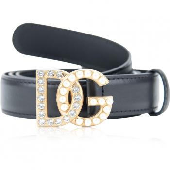 Dolce & Gabbana Women's Black Leather Belt with Gold Logo Buckle - Sizes 75-90 CM