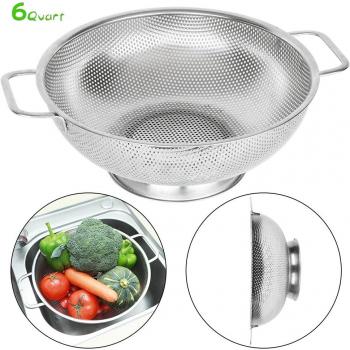 qimh 6-quart colador acero inoxidable con doble asas resistentes, 28,5 cm de diámetro