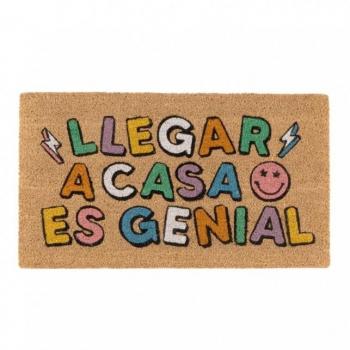 Felpudo de Fibra de Coco 100% Natural Llegar a casa es genial para Puerta Entrada de Casa, base goma antideslizante, dimensiones 40 x 70 cm, decoración hogar, original y divertida