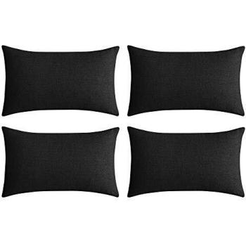 Deconovo Funda cojin de Lino para Salón 4 Piezas 30x50cm Negro