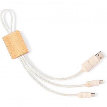 Cable Cargador Orgánico de Madera - Micro USB, Tipo C y Lightning 5V DC 2.4A, Beige Claro