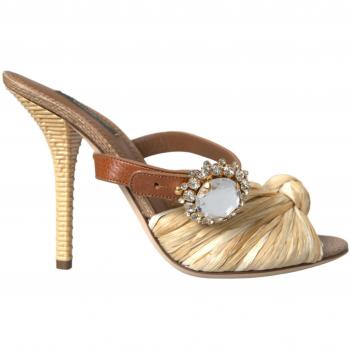 Dolce & Gabbana Multicolor Crystal Slide Heel Sandals, Beige, Size 9 US (EU39)