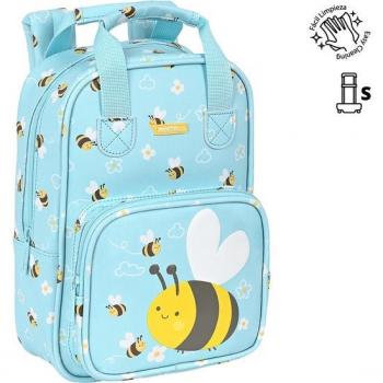 Mochila Infantil Safta Abeja con Asas, Fácil Limpieza, 20x28x8 cm, Azul Claro/Verde Claro y Blanca