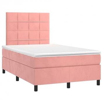 Cama box spring con colchón terciopelo rosa 120x190 cm