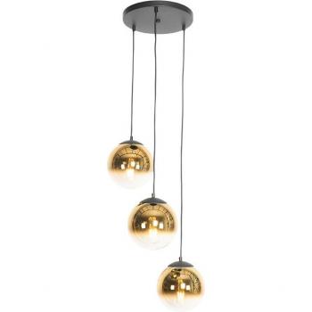Lámpara colgante Art Deco negra cristal dorado redonda 3 luces 45x120 - Pallon