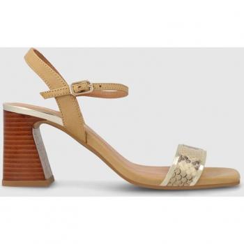 Sandalias de tacón de mujer en piel combinada - Beige Talla 40