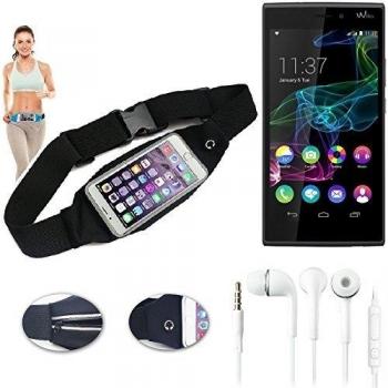 Cinturón de bandolera bolso de la cintura bolsa para Wiko Ridge 4G, negro + auriculares. Aptitud del deporte de la cubierta a prueba de lluvia Ejercicio corriente - K-S-Trade