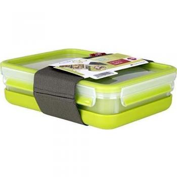 Emsa Clip&Go Lunchbox - Recipiente hermético de plástico con 3 compartimentos y bandeja independiente para comer, totalmente hermético y libre de BPA, rectangular, 1,20 L