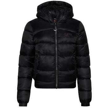 Chaqueta Puffer Deportiva Negra para Mujer - Acolchada, Casual, Sostenible, Nylon Reciclado
