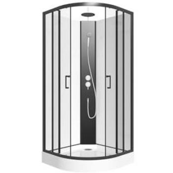 Cabina de ducha cuarto de círculo ajustable - 80 x 80 cm - Altura 213/232 cm - Negro y blanco - ROVATA