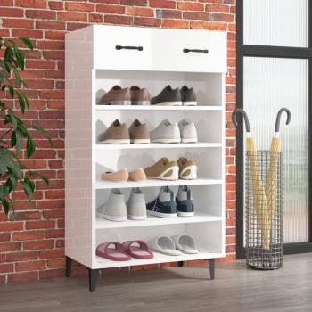 Mueble Zapatero de Madera Contrachapada 60x35x105 cm Armario Color Blanco Brillante