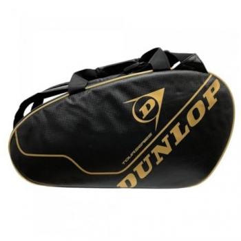 Paletero Dunlop Tour Intro Carbon Negro y Dorado, Tamaño Mediano, 2 Compartimentos, Material 100% Poliéster
