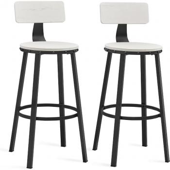 Juego de 2 taburetes altos de cocina con respaldo, estilo industrial, estructura de acero, asiento de 73 cm, fácil montaje, varios colores disponibles