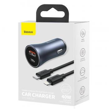 Baseus Golden Contactor Pro Dual USB/USB-C Car Charger 40W Power Delivery 3.0 Quick Charge 4+ SCP FCP AFC Grey Interior