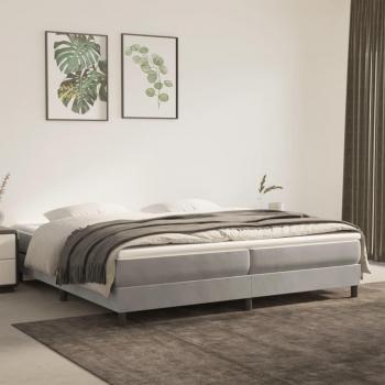 Cama solar gris claro 200x200 cm en terciopelo con estructura de cama box spring