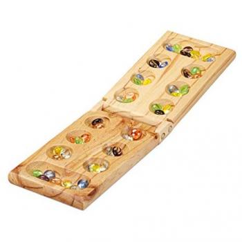Juego de Mesa Mancala Relaxdays para 2 Jugadores, Madera Natural, 44 x 13 cm