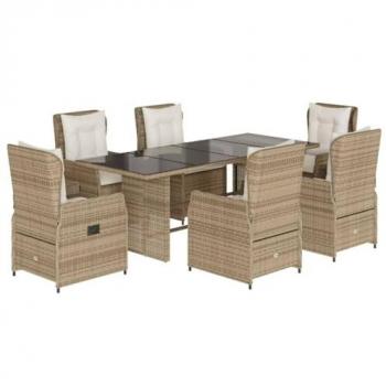Set comedor de jardín 7 piezas con cojines beige de Polyrattan
