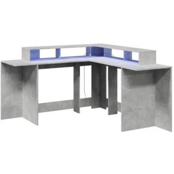 Escritorio con LED de madera ingeniería gris hormigón 152x152x91cm Vidaxl