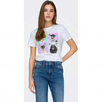 Camiseta Only Dorte blanco perros manga corta para mujer