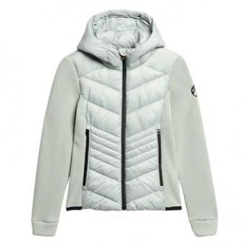 Chaqueta de mujer Superdry Storm Fleece con capucha en gris claro, tamaño XS, casual y sostenible (poliéster reciclado)