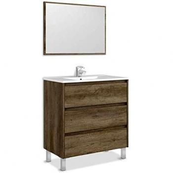 ARKITMOBEL Mueble de Baño con 3 Cajones y Espejo, Modulo Lavabo, Modelo Dakota, Acabado en Nordik, Medidas: 80 cm