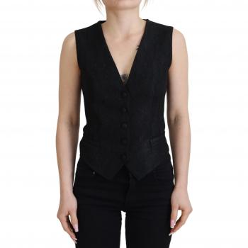 Dolce & Gabbana Black Brocade Button Down Sleeveless Vest Top - IT40|S