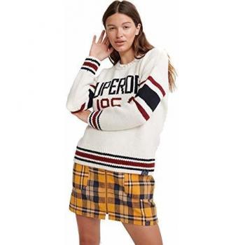 Superdry Intarsia - Jersey de Punto para Mujer Blanco, Azul Marino y Rojo. M
