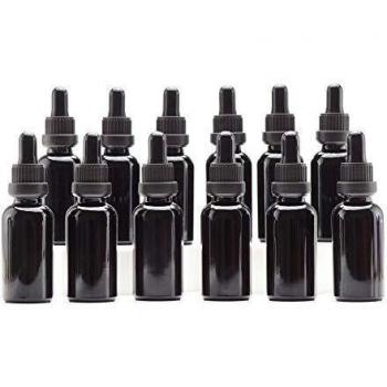 Yizhao Negro Frasco Cuentagotas Cristal 30ml, Bote Cuentagotas con [Goteros Cuentagotas Cristal], para Aceite Esencial, Aromaterapia, Fragancia, Aceites Perfume, Masaje,Laboratorio, Boticario - 12Pcs