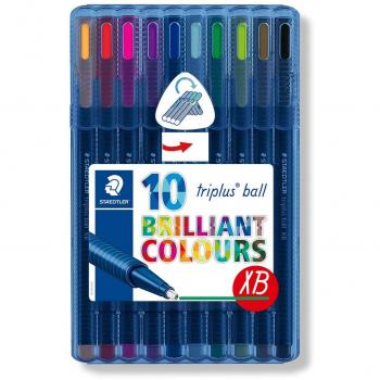 Staedtler Noris Triplus Ball 437 XBSB10. Bolígrafos con punta de bola gruesa. Caja con 10 bolígrafos de colores variados.