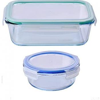 UNITED COLORS OF BENETTON. Recipientes herméticos para Transporte de Alimentos, de 1.5 litros y de 620 ml, Borosilicato, Azul, 1 Rectangular + 1 Circular