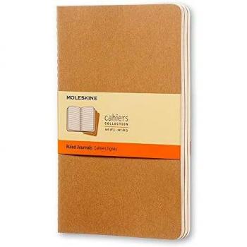 Moleskine Cahier Journal, Set 3 Notebooks with Ruled Pages, Cardboard Cover with Visible Cotton Stiching, Colour Kraft Brown, Large 13 x 21 cm, 80 Pages