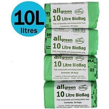 10 litros x 100 bolsas all-green - Bolsa de basura cocina Caddy Liners 10L - desperdicio de alimentos bolsas de basura - EN 13432 - bolsas de compost