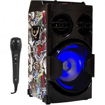 Music Life Altavoz Karaoke con Micrófono 80W USB Bluetooth Radio FM Portátil TF Card Recargable con Mando Luz Disco