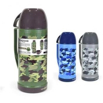 Termo Aislante Plástico 1L Camuflaje Portátil Acero Inoxidable