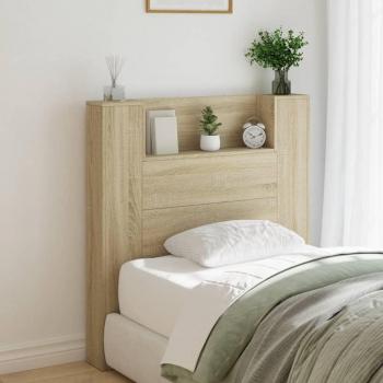 Cabecero de cama con contenedor y luz LED en color roble Sonoma, dimensiones 100x16,5x103,5 cm