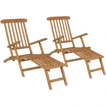 Tumbonas con reposapiés de madera maciza de teca - 2 unidades