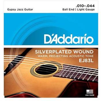 D'Addario EJ83L Light Gypsy Jazz Acoustic Guitar Strings, Ball End, 10-44
