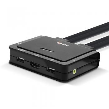 Conmutador KVM 2 Puertos HDMI 18G, USB Tipo C, USB 2.0 y Audio - Resolución 4K UHD - LINDY
