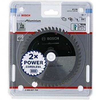 Disco de Sierra Circular Bosch 136 x 20 mm, 50 Dientes, Standard para Aluminio, Compatible con Sierras Inalámbricas
