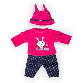 Bayer Design- Ropa 42 a 46cm, Accesorios para muñeca, Top y Gorra, Conjunto, Traje con Conejos, Color rosa, azul, punteado