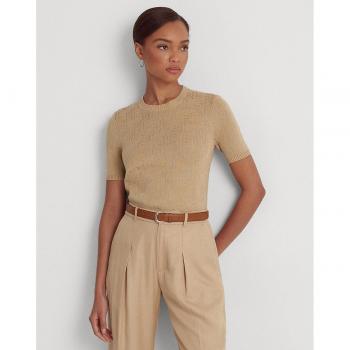 Lauren Ralph Lauren Women's Short Sleeve Logo Jacquard Pullover Sweater, Brown, Size L