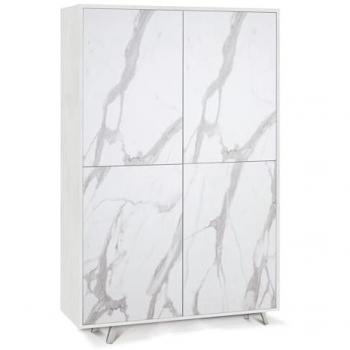 Armario Móvil 4 Puertas Blanco Mate y Mármol Calacatta Sarmog 108x41x161 cm