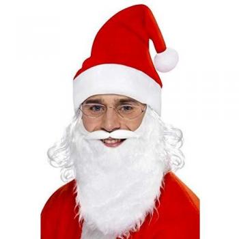 Smiffy's-23505 Kit de disfraz de Papá Noel, con barba, gafas y gorro con pelo, color blanco, Tamaño único