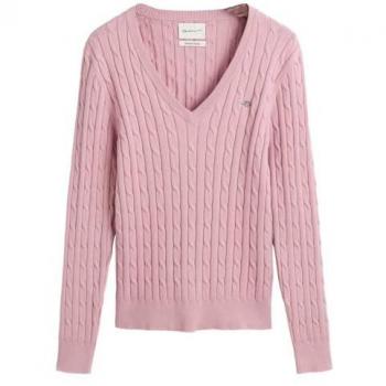 Jersey de Mujer Gant de Punto Trenzado con Cuello en Pico y Algodón Elástico Rosa (Dusty Pink) - Talla L
