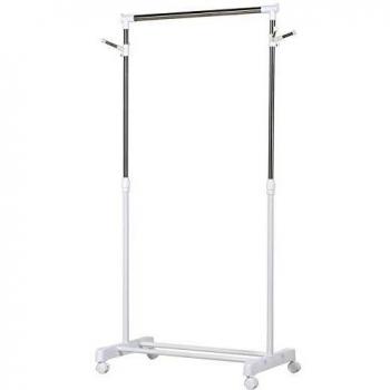 HOMCOM Estante de Ropa Perchero Estándar de Barra Altura Ajustable Portátil con Estante Inferior sobre Ruedas Tubería de Acero 68,5x42x87-145 cm Blanco Plata