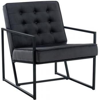 Sillón Avon Moderno de Terciopelo Gris con Base Metálica y Respaldo Reclinado