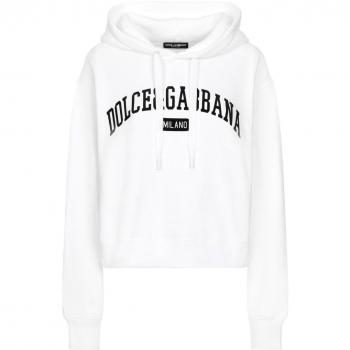Dolce & Gabbana Women's Logo Cotton Hoodie in White | Size M | F9O00TGDCNUW0800